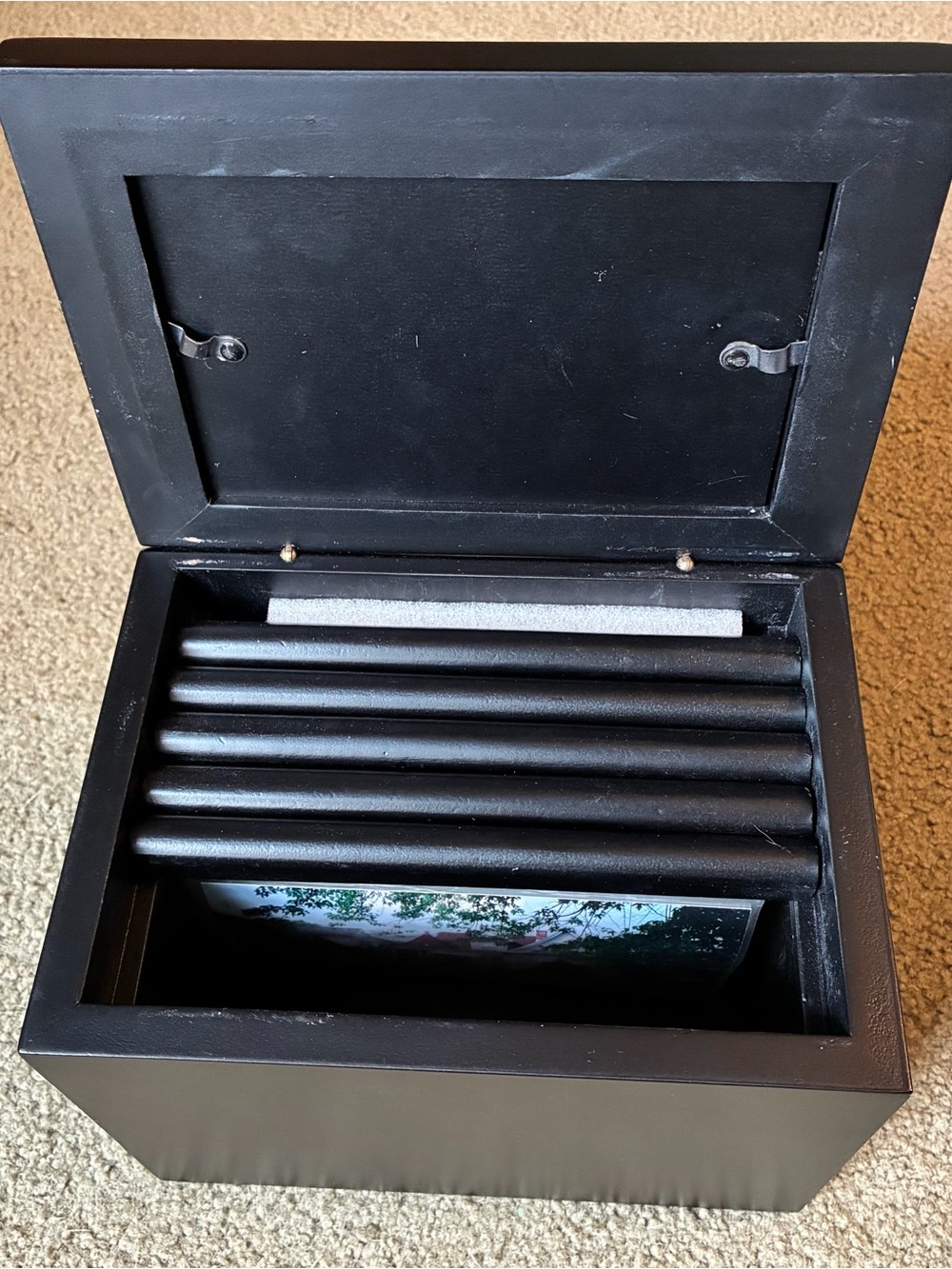 Wood Photo Storage Box w/ Picture Frame Lid 4x6 Organizer Memory Keepsake Case - Picture 2 of 12